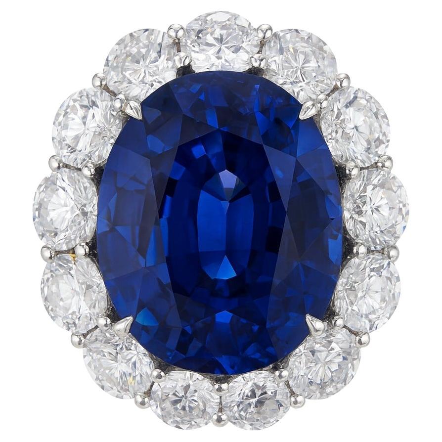 GIA Certified 7.18 Carat NO HEAT Blue Sapphire and Diamond Ring