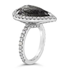 GIA Certified 7.19 Carats Pear Shape Dark Gray Diamond Halo Engagement Ring