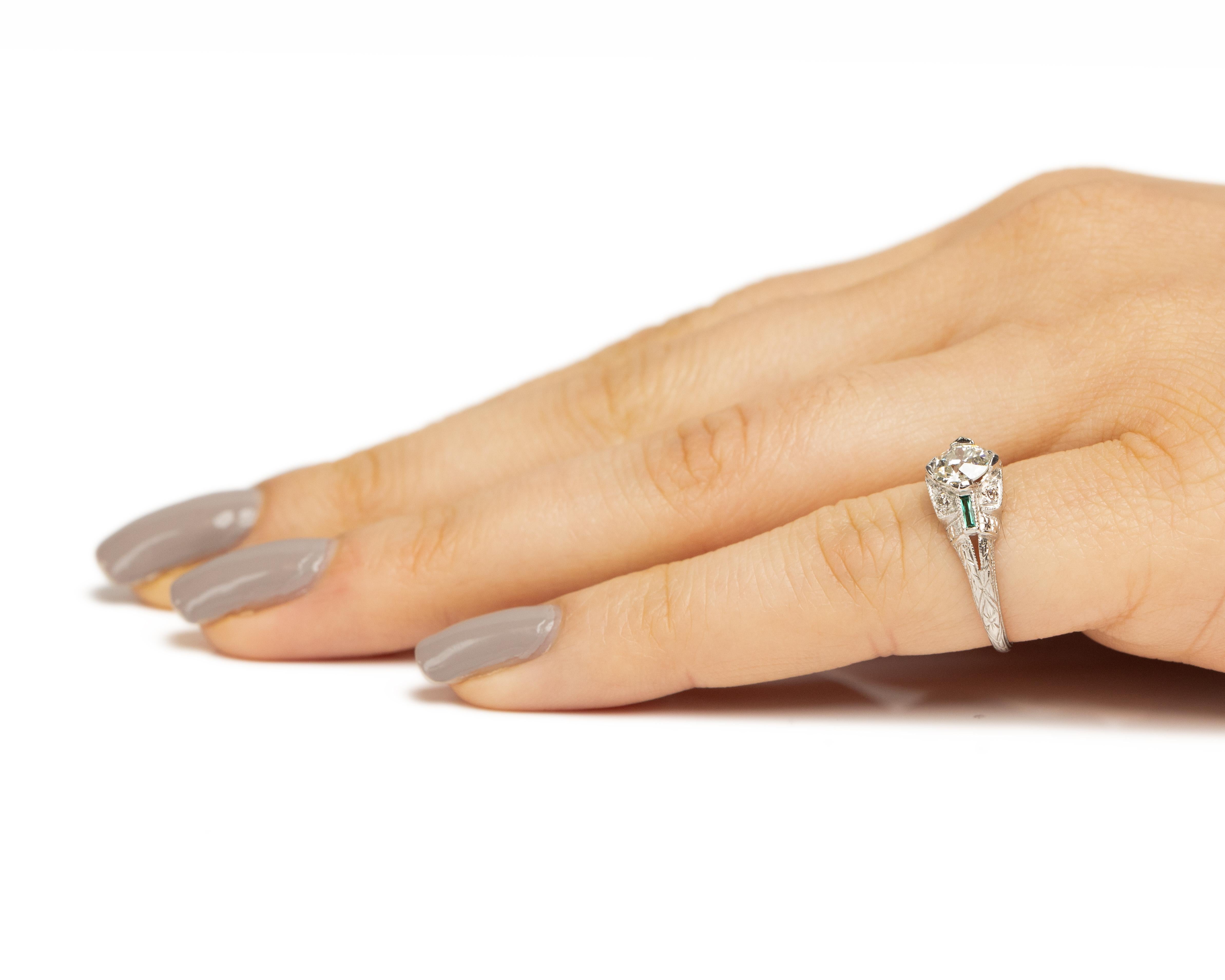 GIA Certified .72 Carat Art Deco Diamond Platinum Engagement Ring For Sale 1