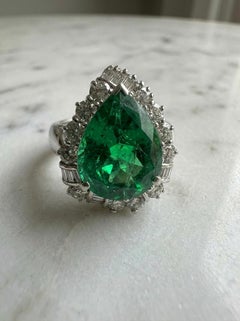 GIA Certified 7.2 Carat Colombian Emerald Diamond Ballerina Cocktail Ring