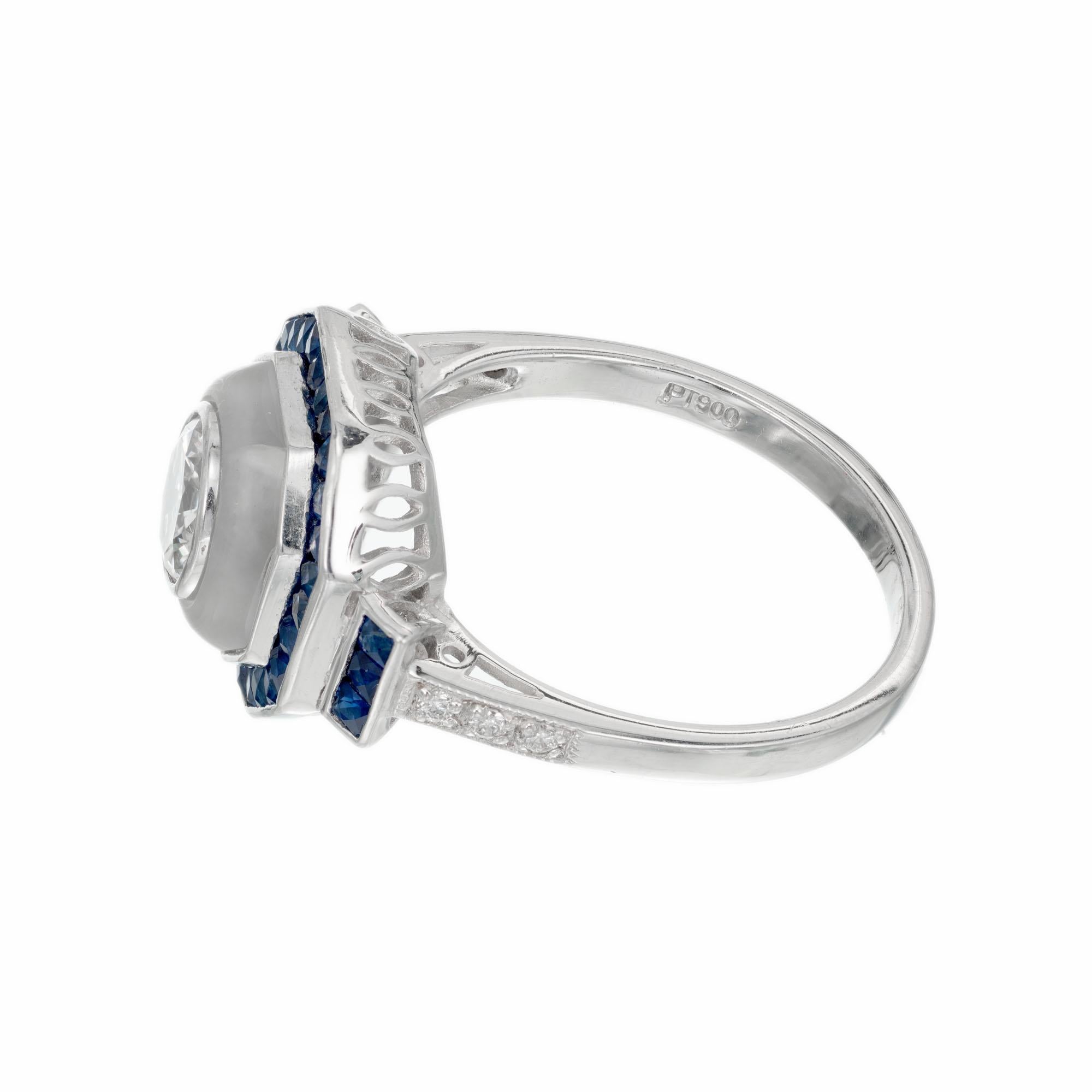 Taille ronde Peter Suchy Bague de fiançailles en platine avec saphir et diamant de 0,72 carat certifié GIA en vente