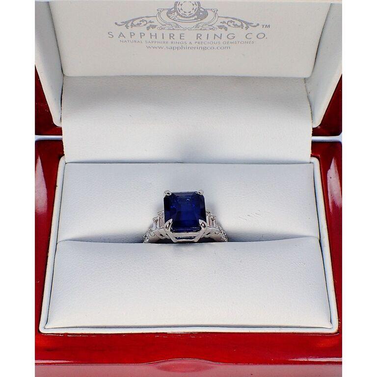 GIA Certified 7.20 ct Platinum Sapphire Ring, Origin Madagascar Asscher Cut For Sale 5