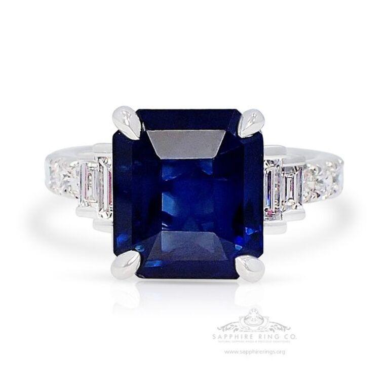 GIA Certified 7.20 ct Platinum Sapphire Ring, Origin Madagascar Asscher Cut In New Condition For Sale In Tampa, FL
