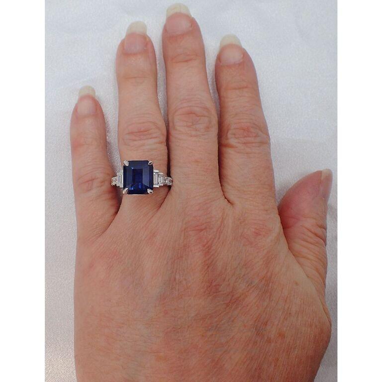 GIA Certified 7.20 ct Platinum Sapphire Ring, Origin Madagascar Asscher Cut For Sale 3