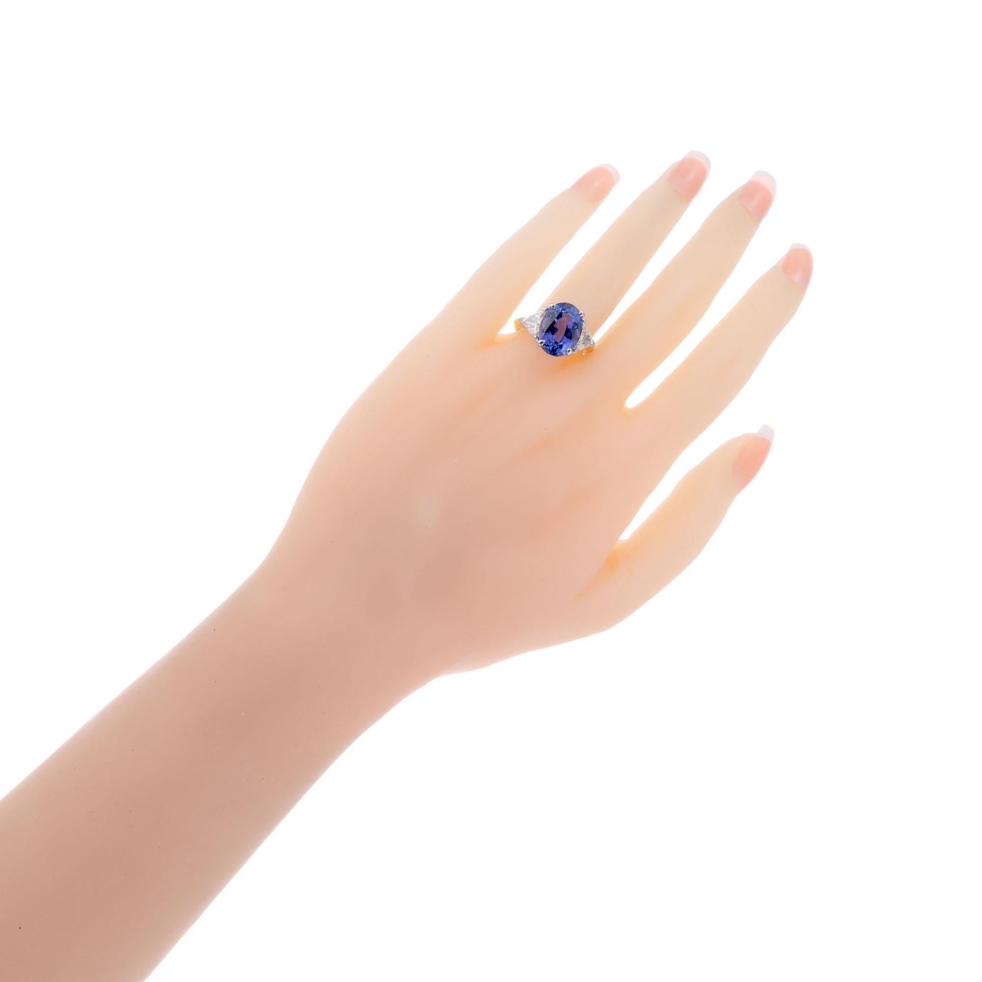 GIA Certified 7.22 Carat Tanzanite Diamond Platinum Engagement Ring For Sale 2