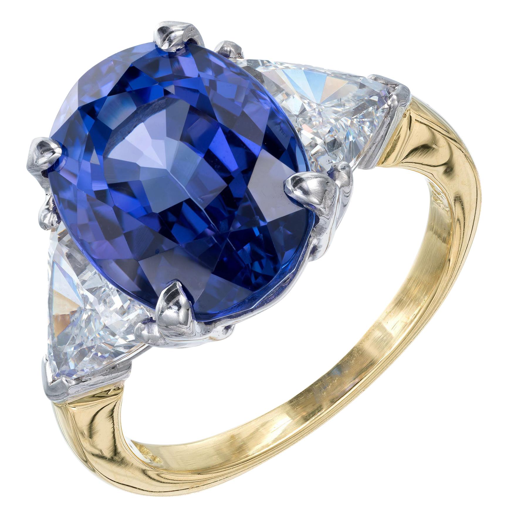 GIA Certified 7.22 Carat Tanzanite Diamond Platinum Engagement Ring For Sale