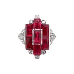 GIA Certified 7.23 Carat Burmese Ruby and Diamond Art Deco Style Ring 
