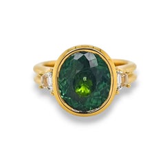 GIA Certified 7.23 Carat Green Oval Paraiba Fancy Diamond Yellow Gold Ring