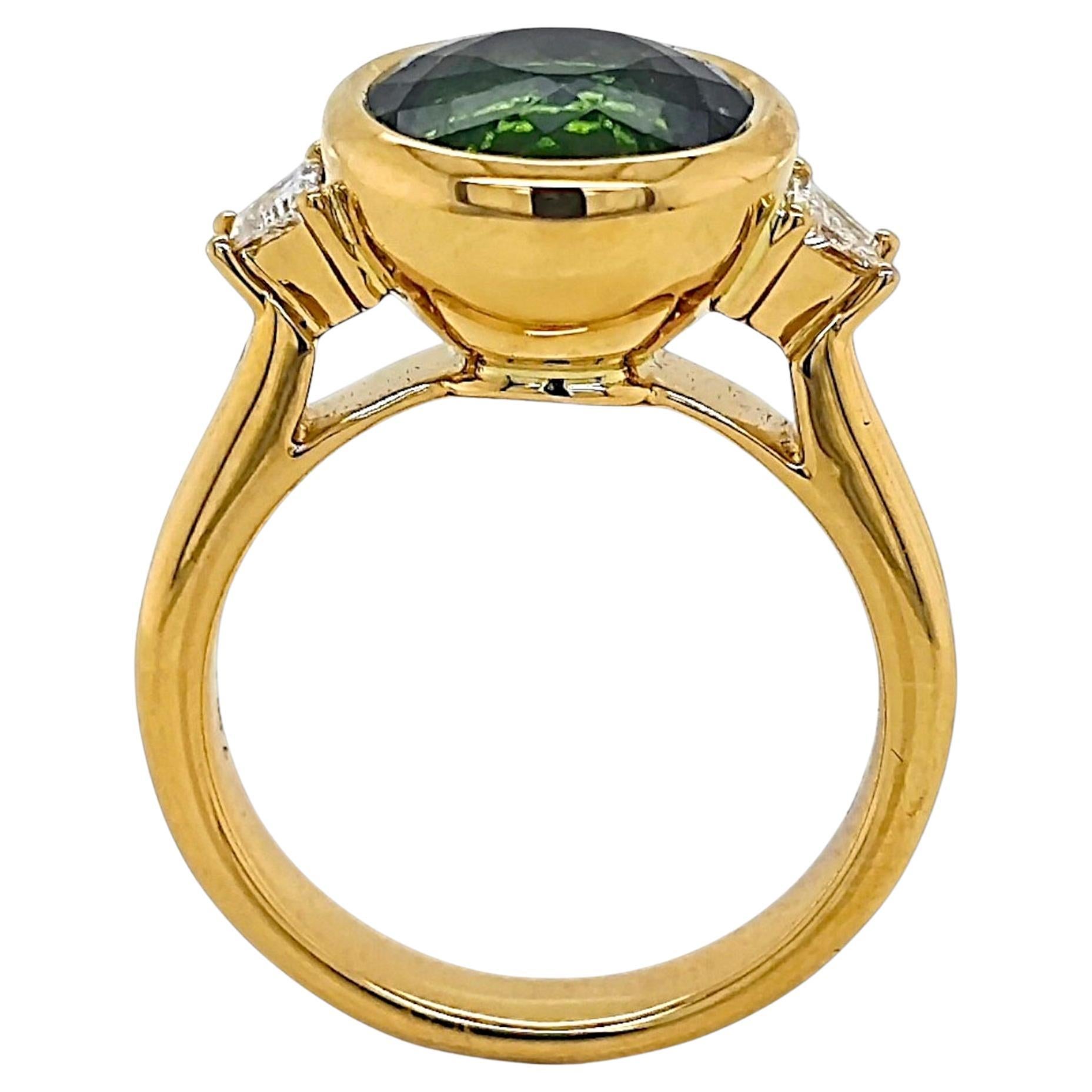 GIA Certified 7.23 Carat Green Oval Paraiba Fancy Diamond Yellow Gold Ring For Sale