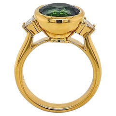 GIA Certified 7.23 Carat Green Oval Paraiba Fancy Diamond Yellow Gold Ring