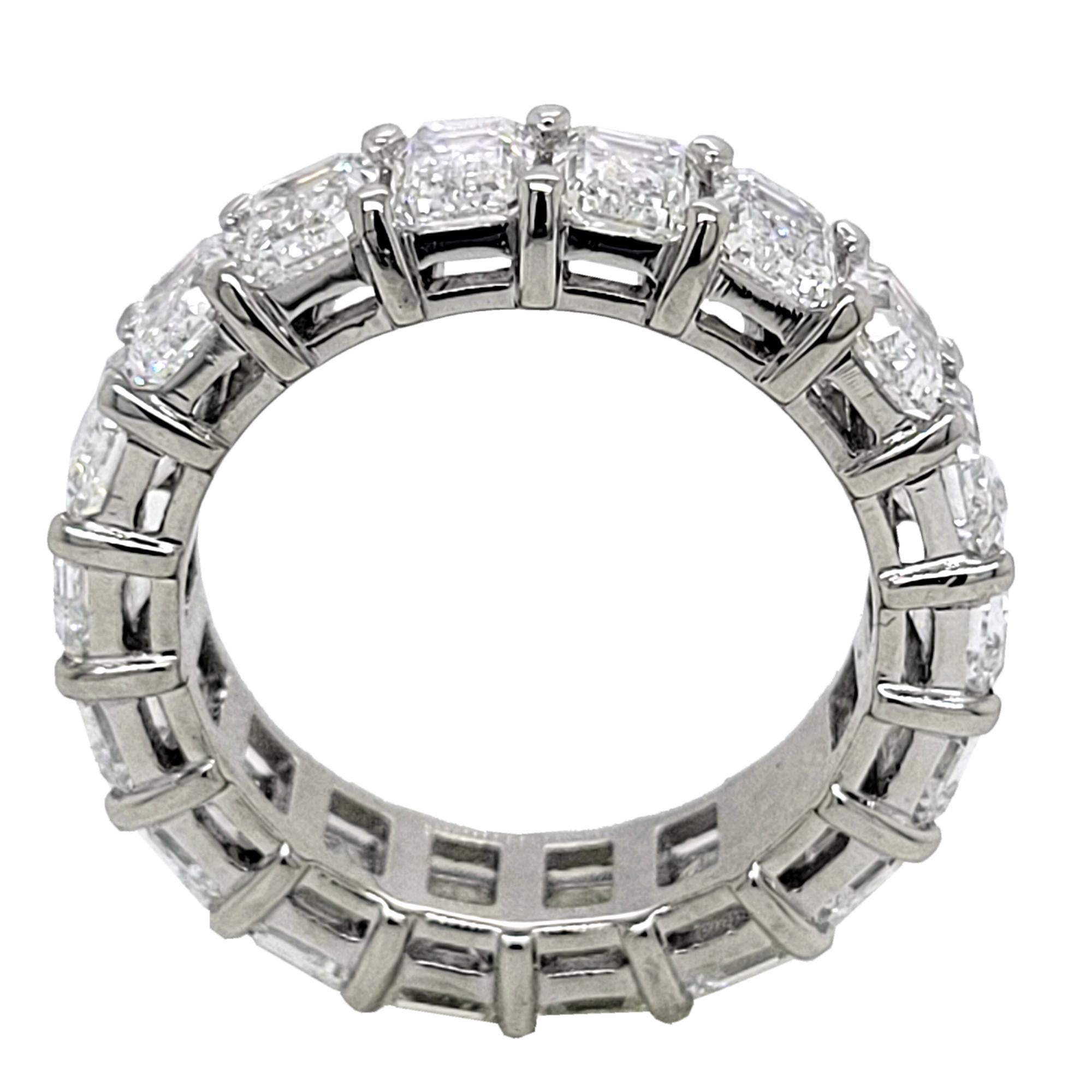 GIA Certified 7.24 Carat '0.40 Cts' Emerald Cut Platinum Diamond Eternity Ring In New Condition For Sale In Los Angeles, CA