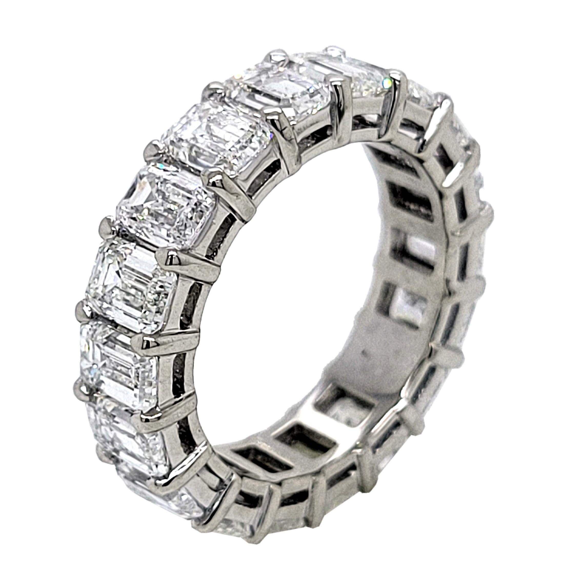 Women's GIA Certified 7.24 Carat '0.40 Cts' Emerald Cut Platinum Diamond Eternity Ring For Sale