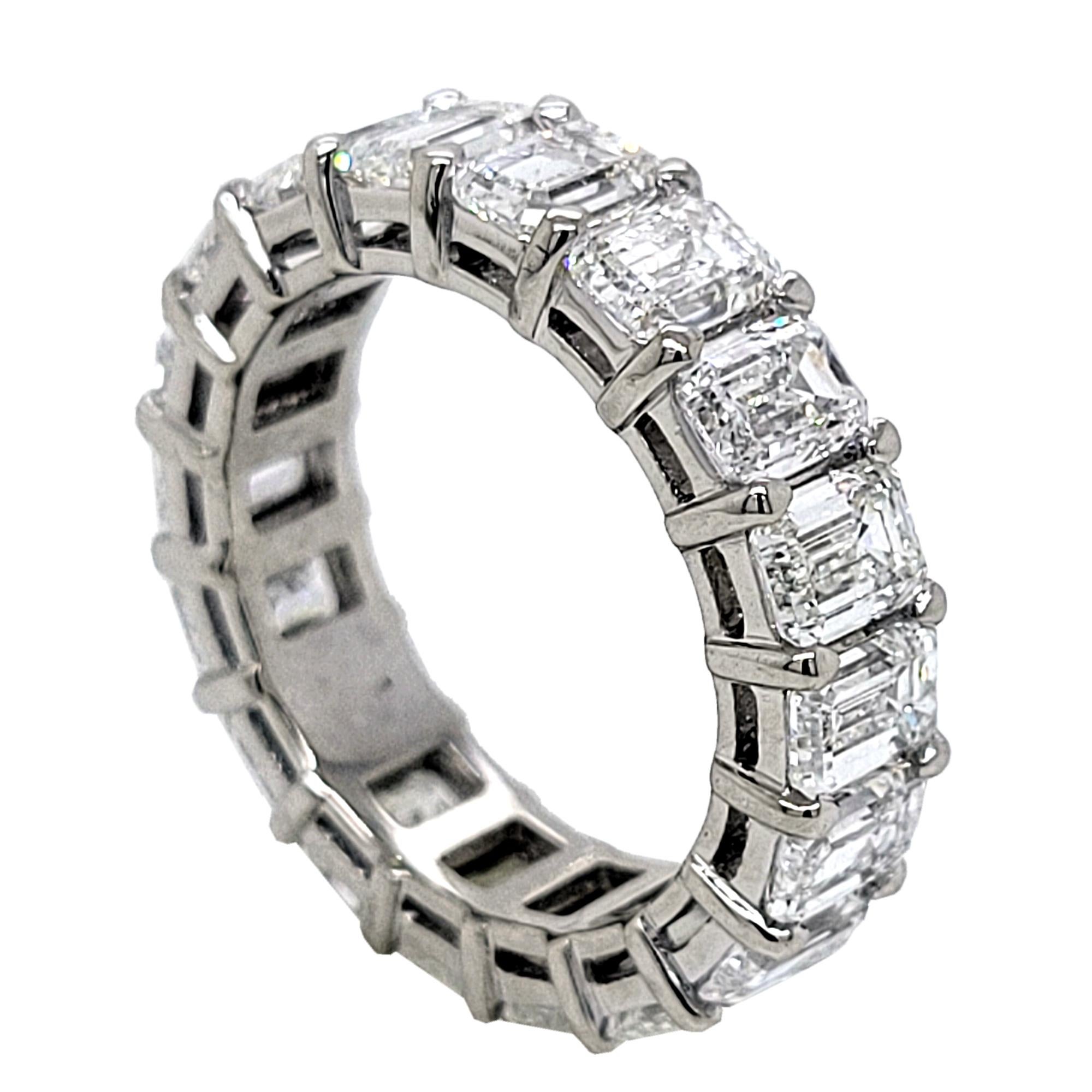 GIA Certified 7.24 Carat '0.40 Cts' Emerald Cut Platinum Diamond Eternity Ring For Sale 1