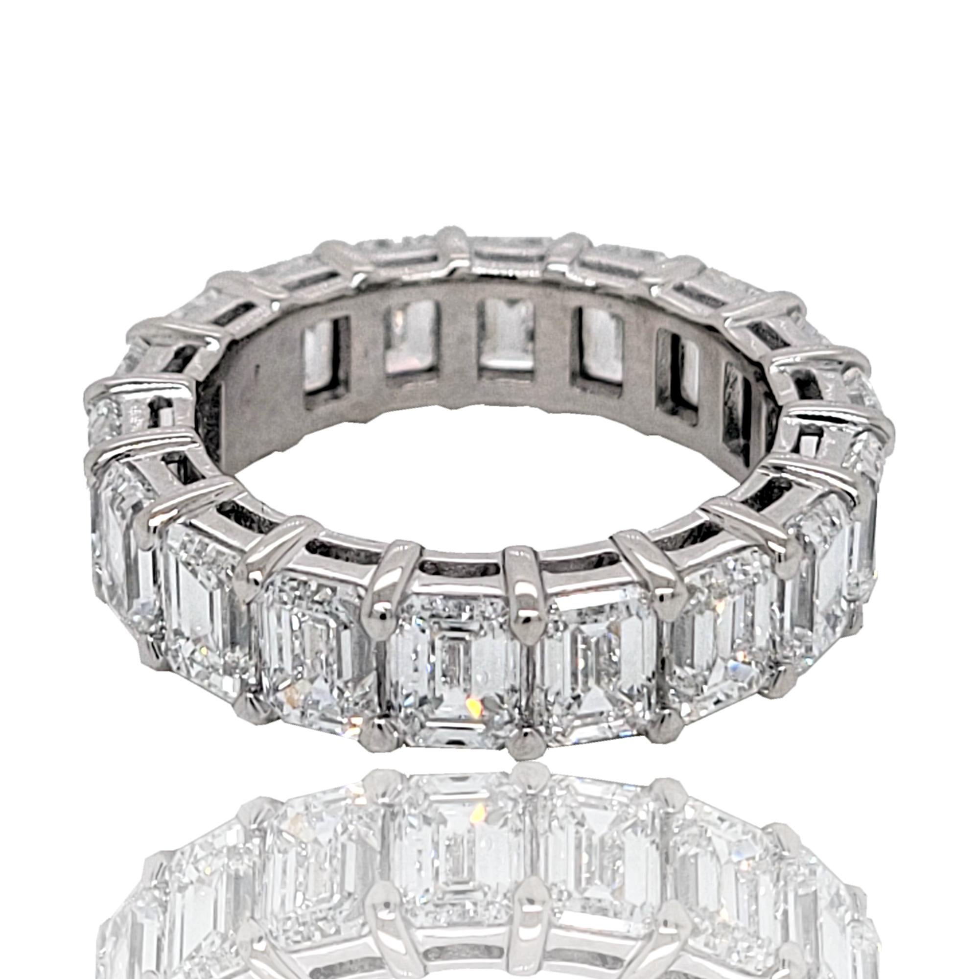 GIA Certified 7.24 Carat '0.40 Cts' Emerald Cut Platinum Diamond Eternity Ring For Sale 2
