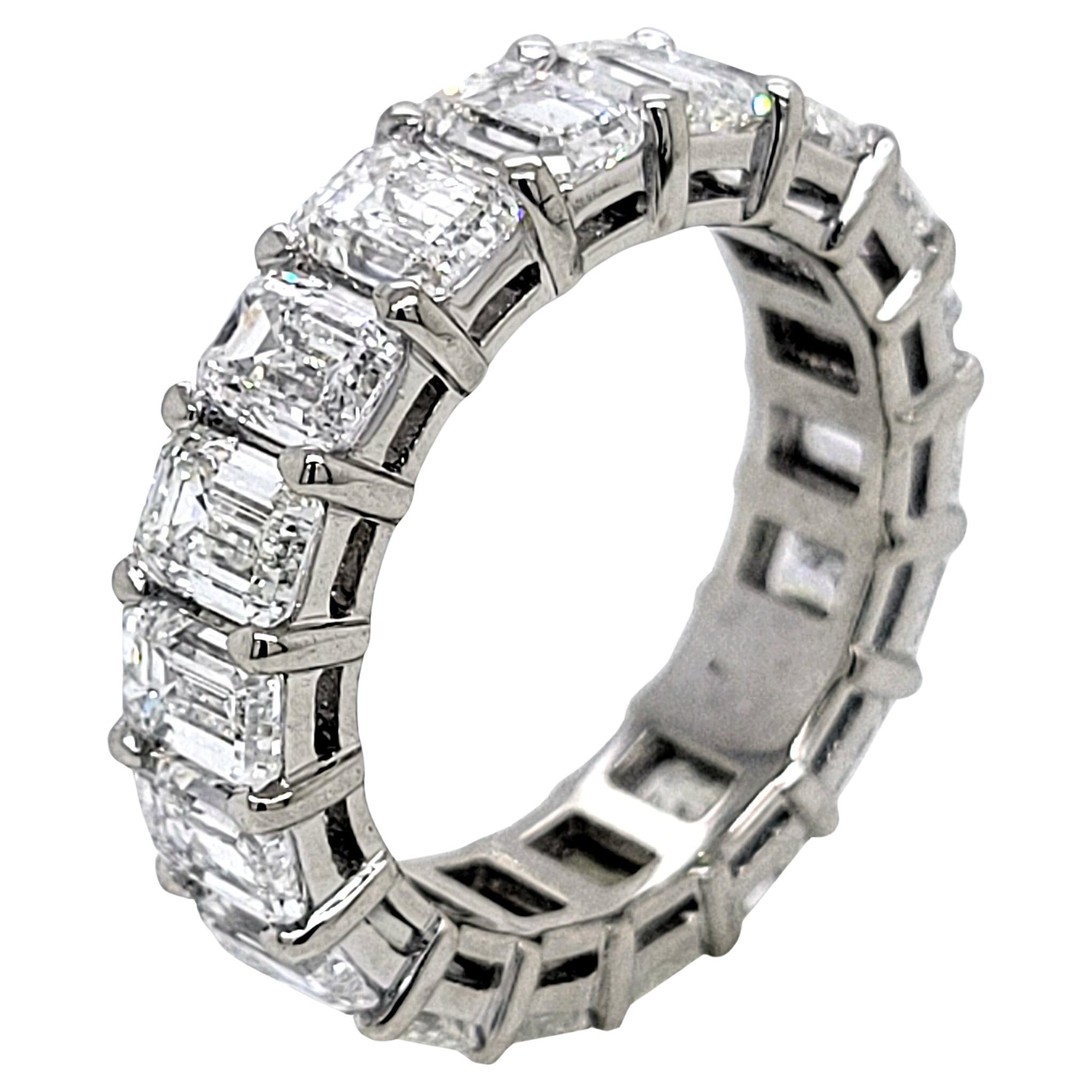 GIA Certified 7.24 Carat '0.40 Cts' Emerald Cut Platinum Diamond Eternity Ring For Sale