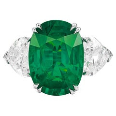 Bague avec émeraude colombienne verte taille cœur de 7,26 carats certifiée GIA