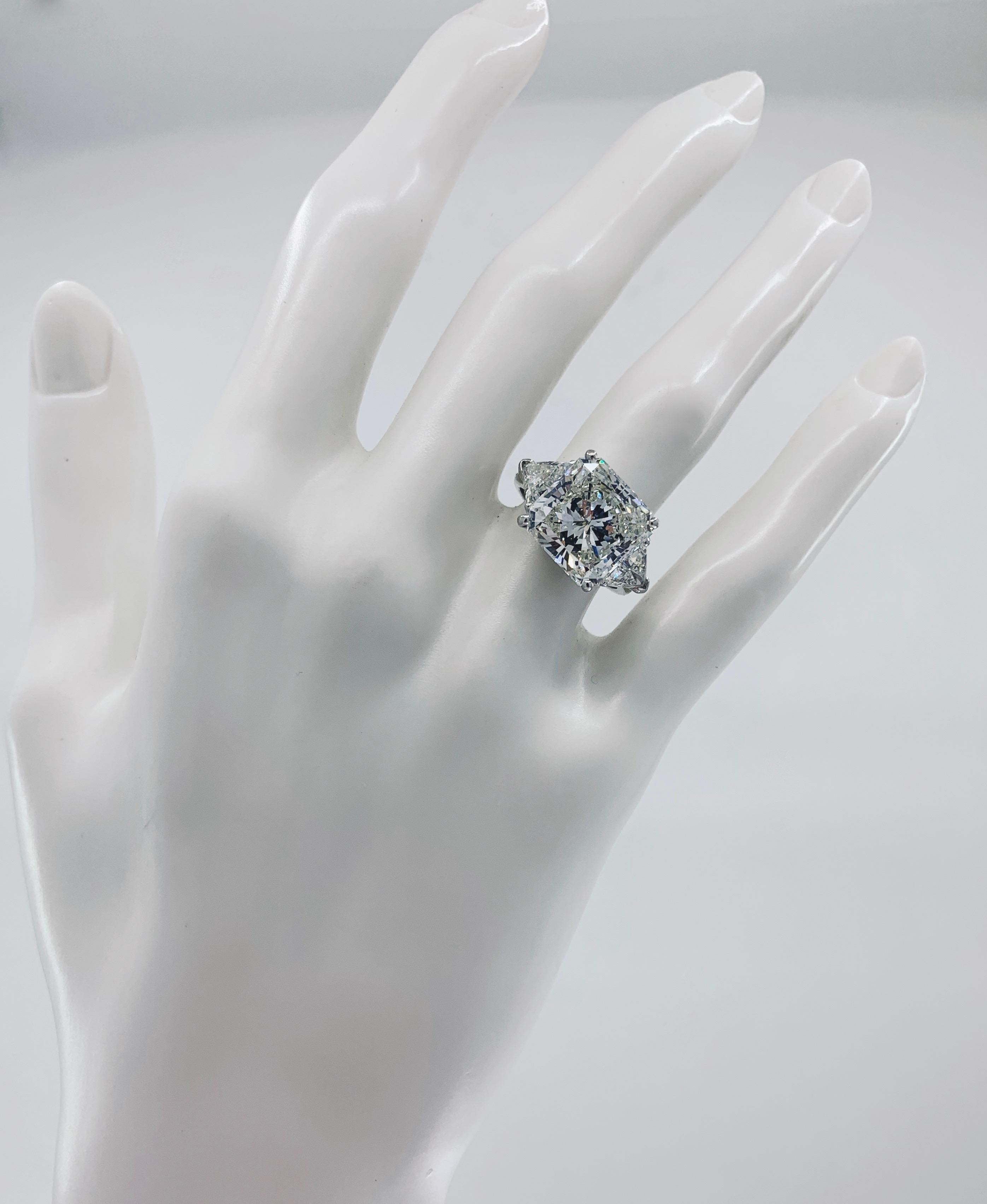 GIA-Certified 7.27 Carat Radiant-Cut Diamond Ring with 0.75 Carat Side Trillions In Excellent Condition In Sherman Oaks, CA