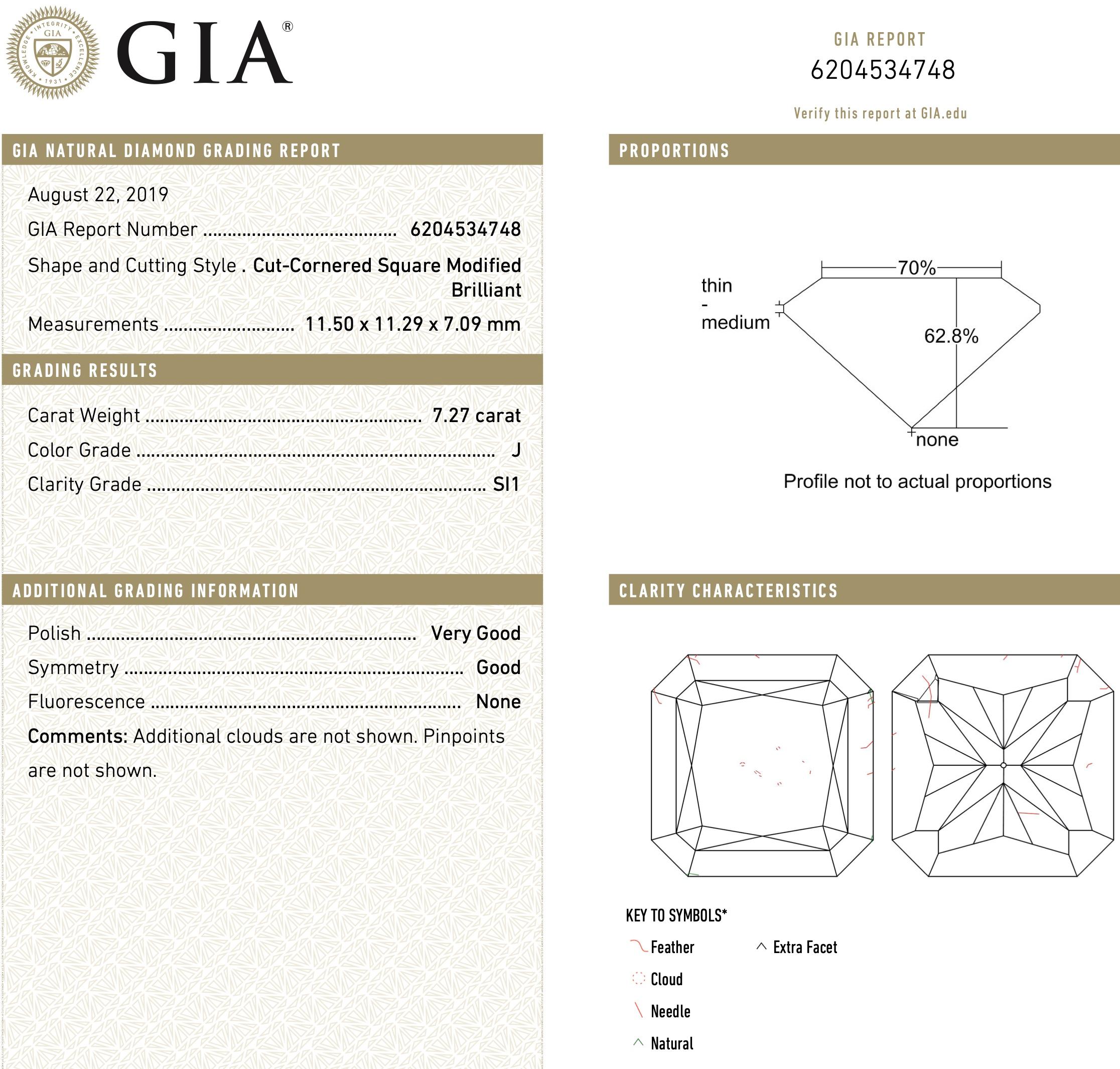 GIA-Certified 7.27 Carat Radiant-Cut Diamond Ring with 0.75 Carat Side Trillions 2