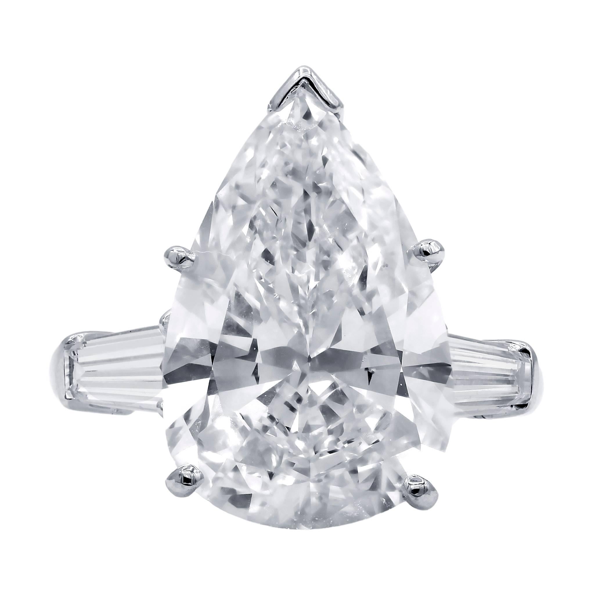 GIA Certified 7.28 Carat H-VS2 Pear Shape Diamond Platinum Engagement Ring For Sale