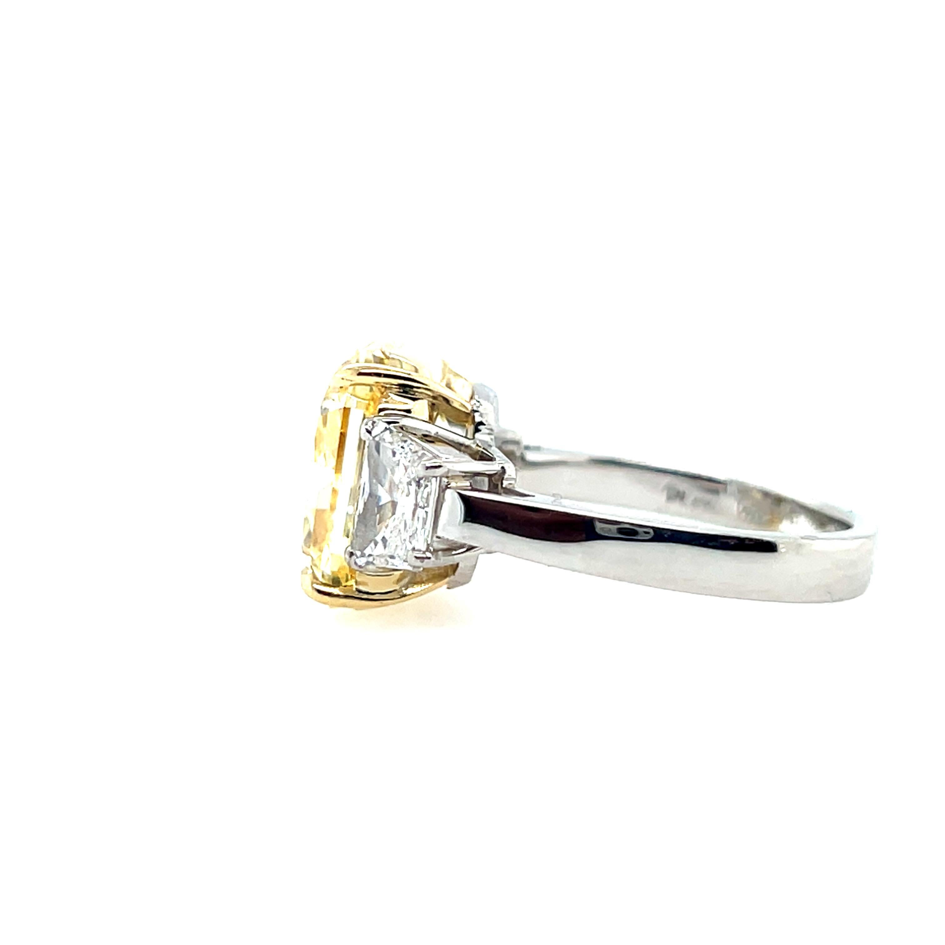 GIA Certified 7.28 Carat Natural Fancy Yellow VVS2 Diamond Plat Engagement Ring For Sale 2