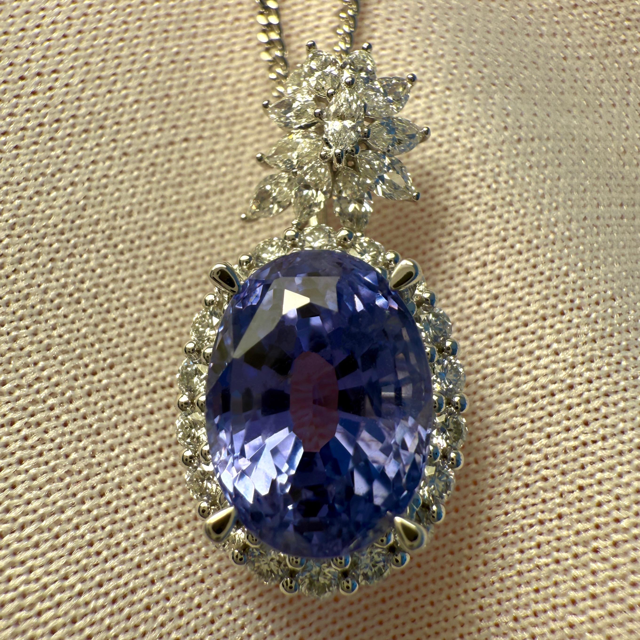 Ciondolo con zaffiro di Ceylon e diamanti non trattati con cambio di colore certificato GIA da 7,28 carati In condizioni Nuovo in vendita a Birmingham, GB