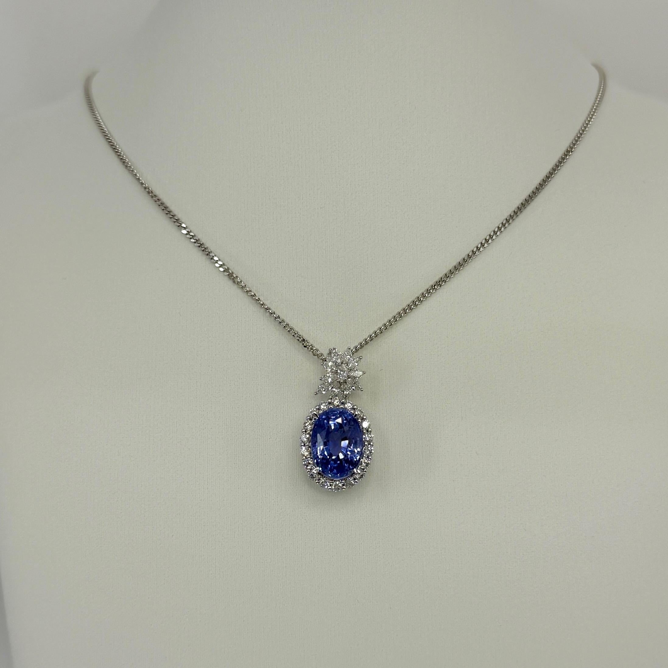 Ciondolo con zaffiro di Ceylon e diamanti non trattati con cambio di colore certificato GIA da 7,28 carati in vendita 3