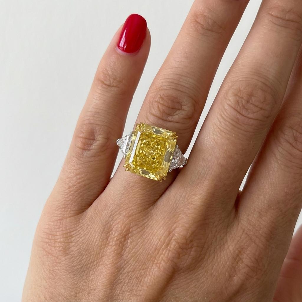 Taille radiant Bague fantaisie jaune intense sans défaut interne de 7.29 carats certifiée par le GIA en vente