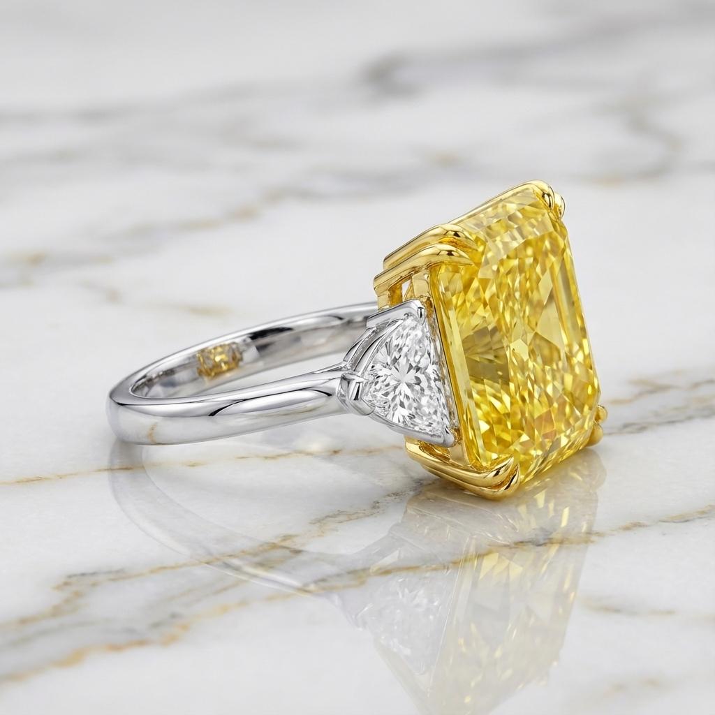 Bague fantaisie jaune intense sans défaut interne de 7.29 carats certifiée par le GIA Neuf - En vente à Chicago, IL
