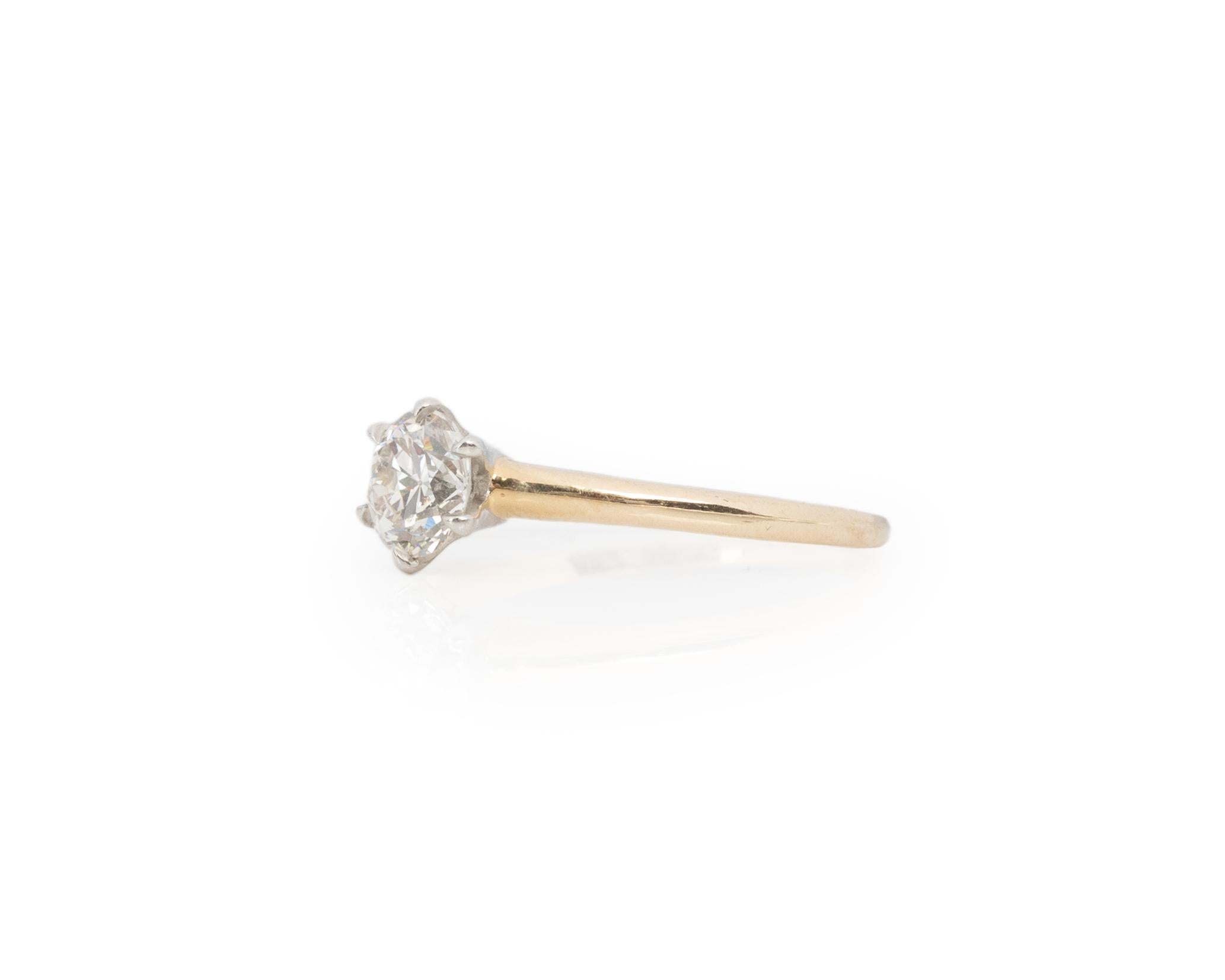 Old European Cut GIA Certified .73 Carat Art Deco Diamond 14 Karat Yellow Gold Engagement Ring For Sale