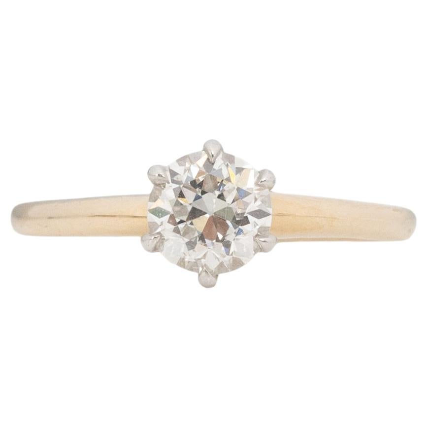 GIA Certified .73 Carat Art Deco Diamond 14 Karat Yellow Gold Engagement Ring For Sale