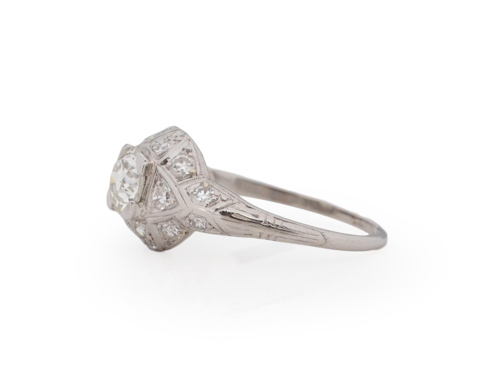 Anillo de compromiso de platino con diamante Art Decó de 73 quilates certificado por GIA Corte europeo antiguo en venta