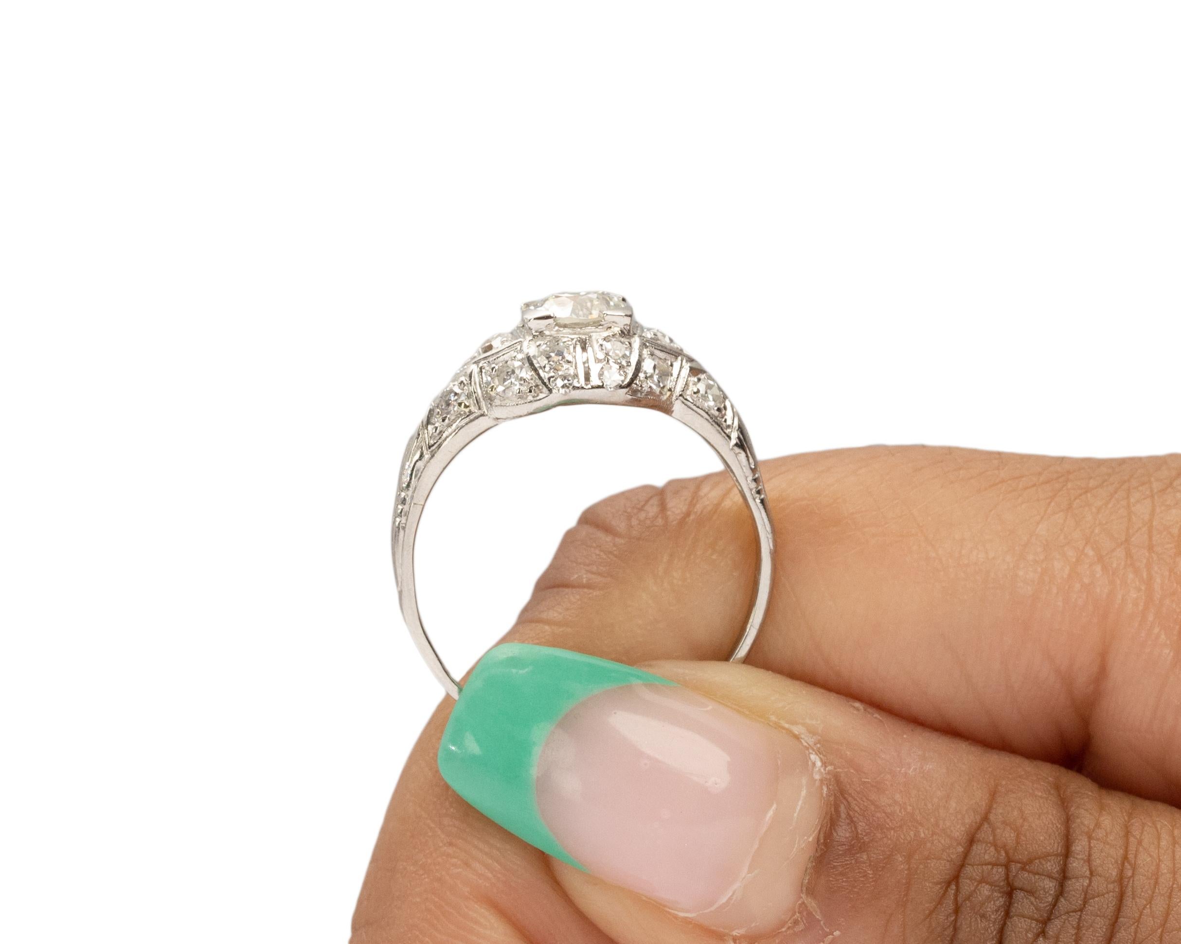 GIA Certified .73 Carat Art Deco Diamond Platinum Engagement Ring For Sale 2