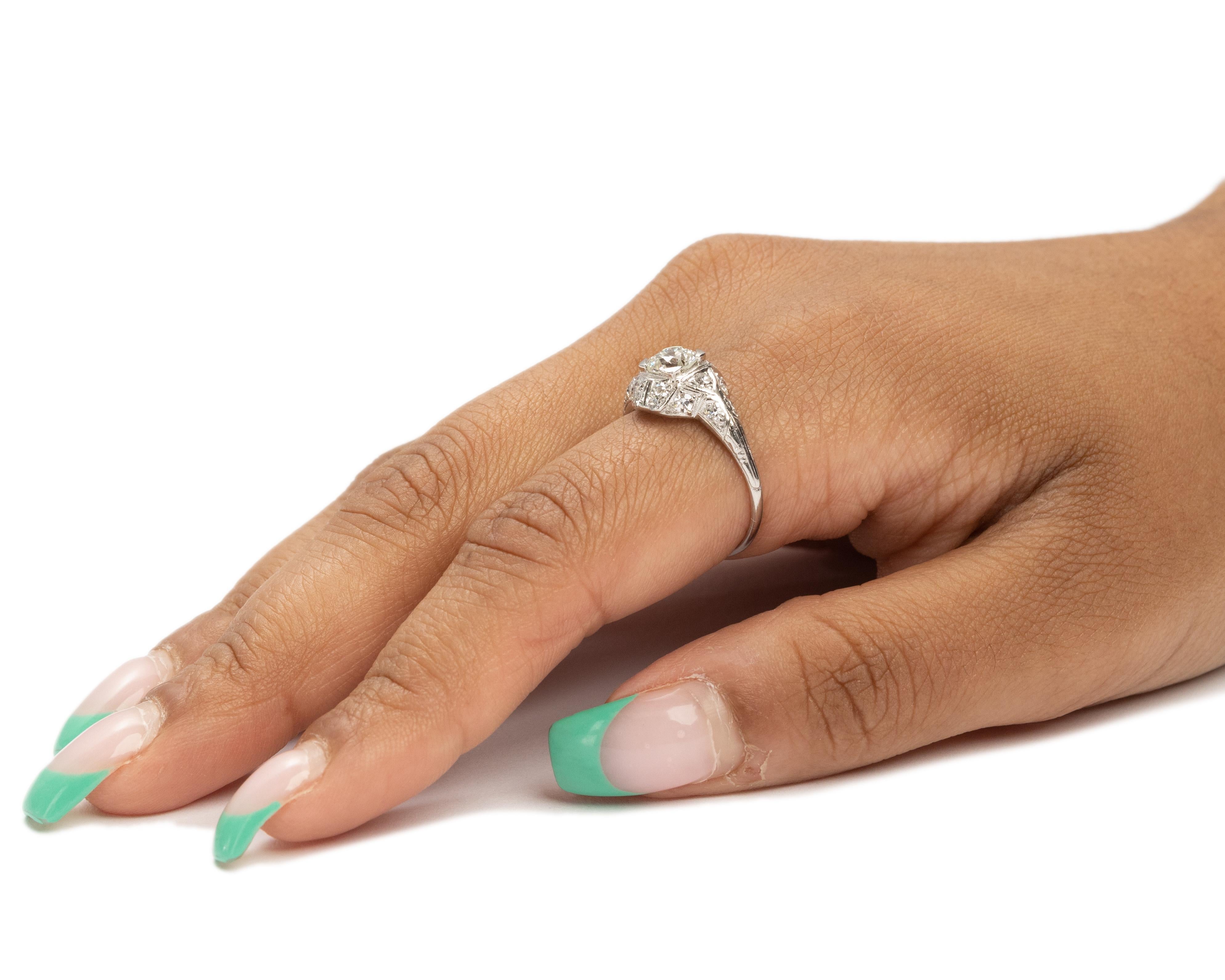 GIA Certified .73 Carat Art Deco Diamond Platinum Engagement Ring For Sale 3