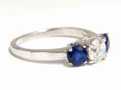 GIA Certified .73 Carat Natural Sapphires Diamond Ring 14 Karat, Classic Three*
