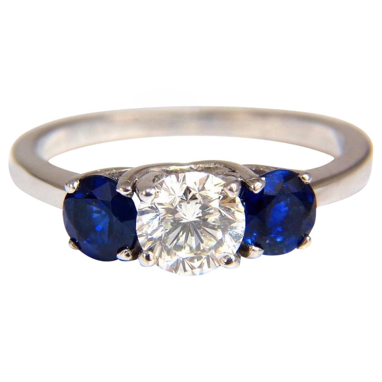 GIA Certified .73 Carat Natural Sapphires Diamond Ring 14 Karat, Classic Three*