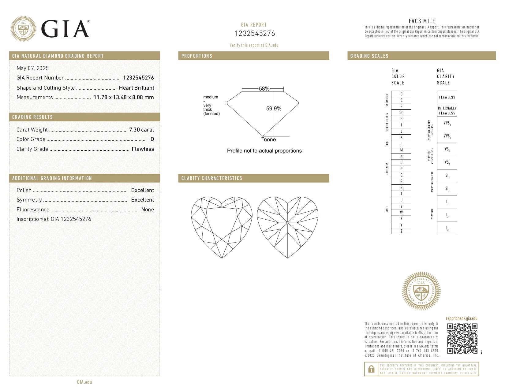 GIA-zertifiziert 7,02 Karat D Farbe lupenreiner Herzbrillant Diamant Platin (Herzschliff) im Angebot