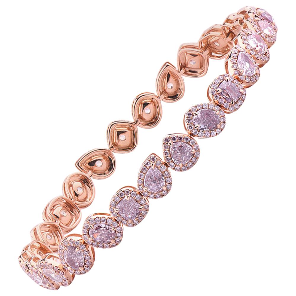 GIA Certified 7.33 Carat Fancy Light Pink Natural Diamond 18k Rose Gold Bracelet