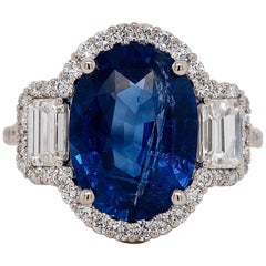 GIA Certified 7.33 Carat Sri Lanka Sapphire Diamond Cocktail Ring