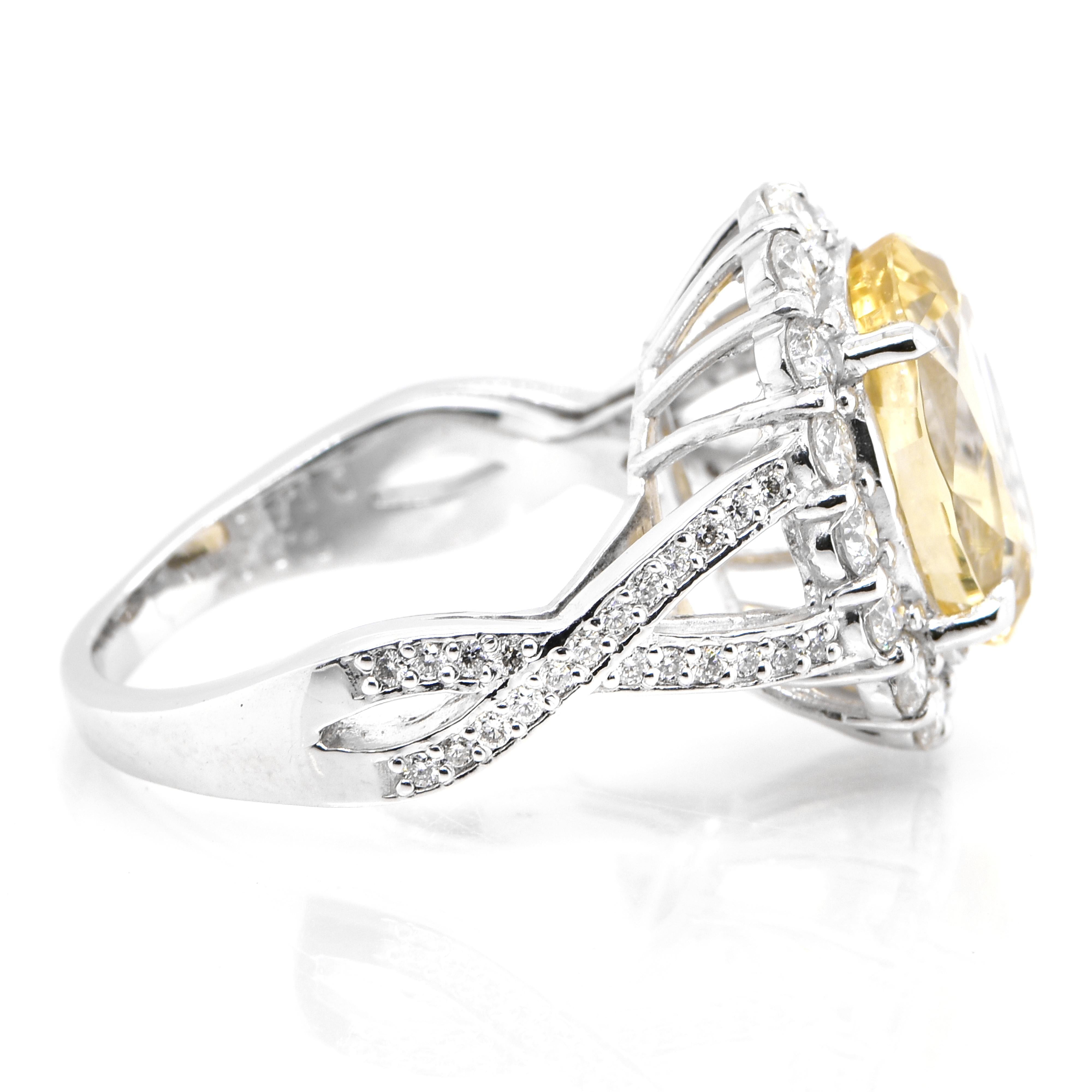 GIA Certified 7.33 Carat Unheated Yellow Sapphire & Diamond Ring set in Platinum In New Condition For Sale In Tokyo, JP