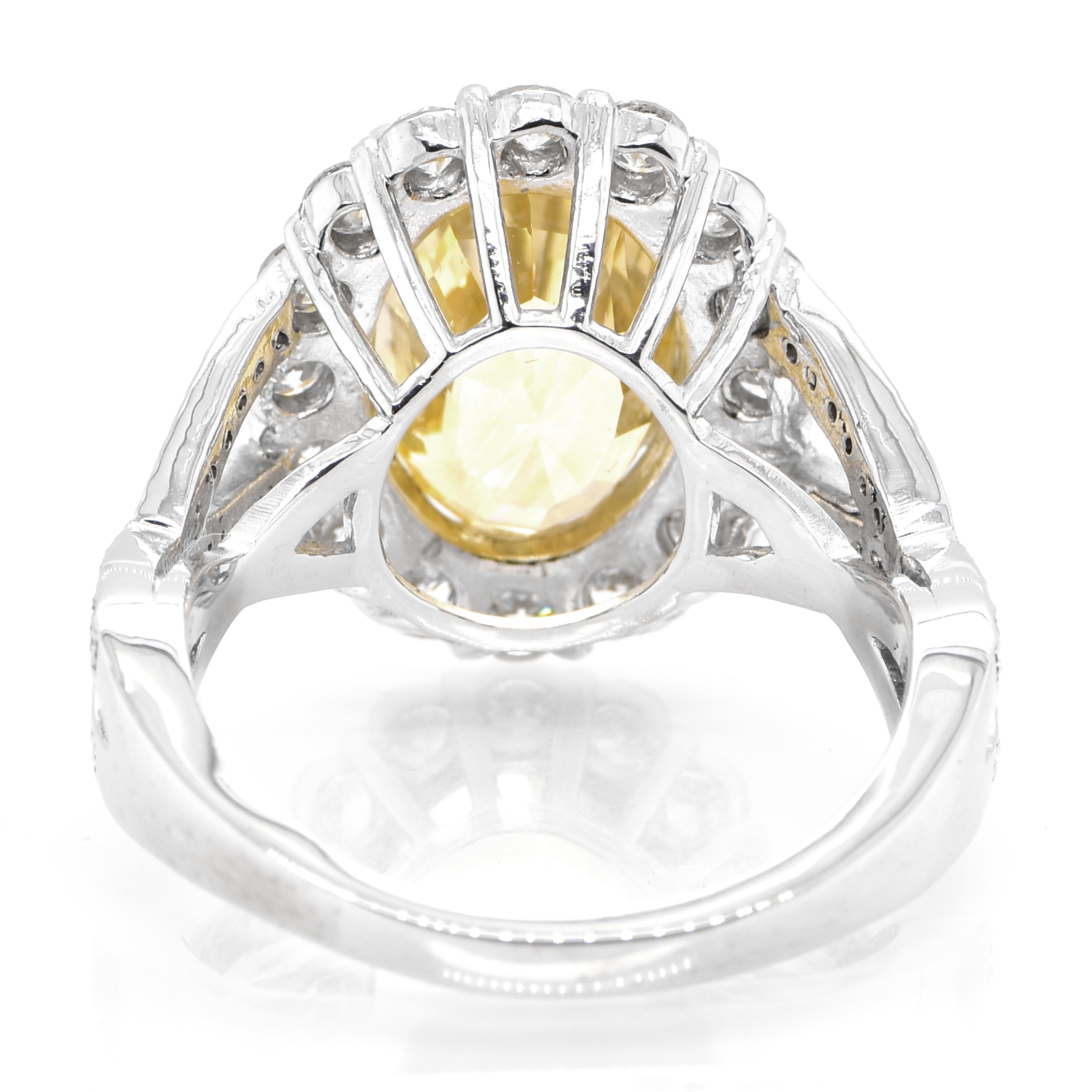 Women's GIA Certified 7.33 Carat Unheated Yellow Sapphire & Diamond Ring set in Platinum For Sale