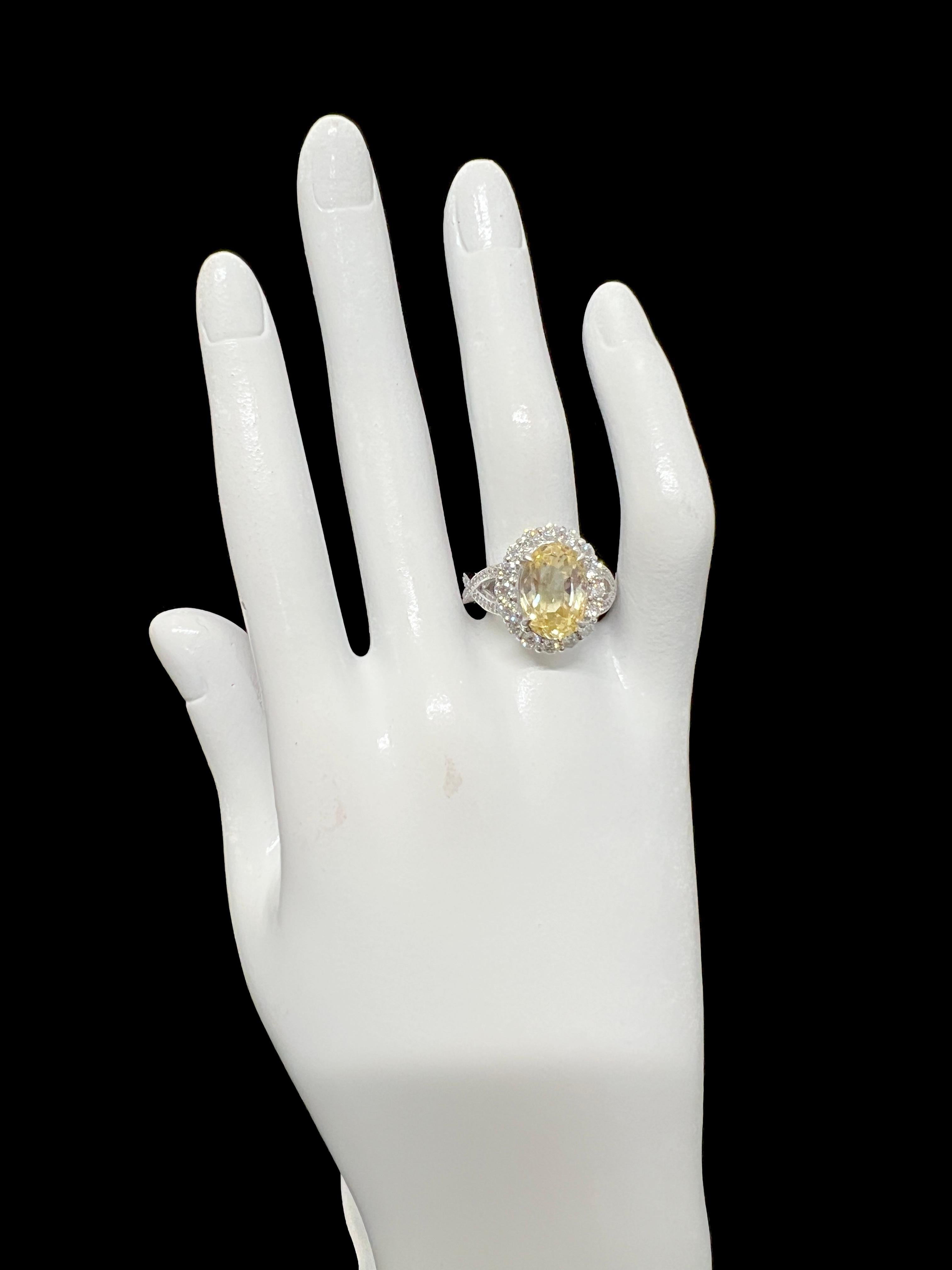 GIA Certified 7.33 Carat Unheated Yellow Sapphire & Diamond Ring set in Platinum For Sale 1