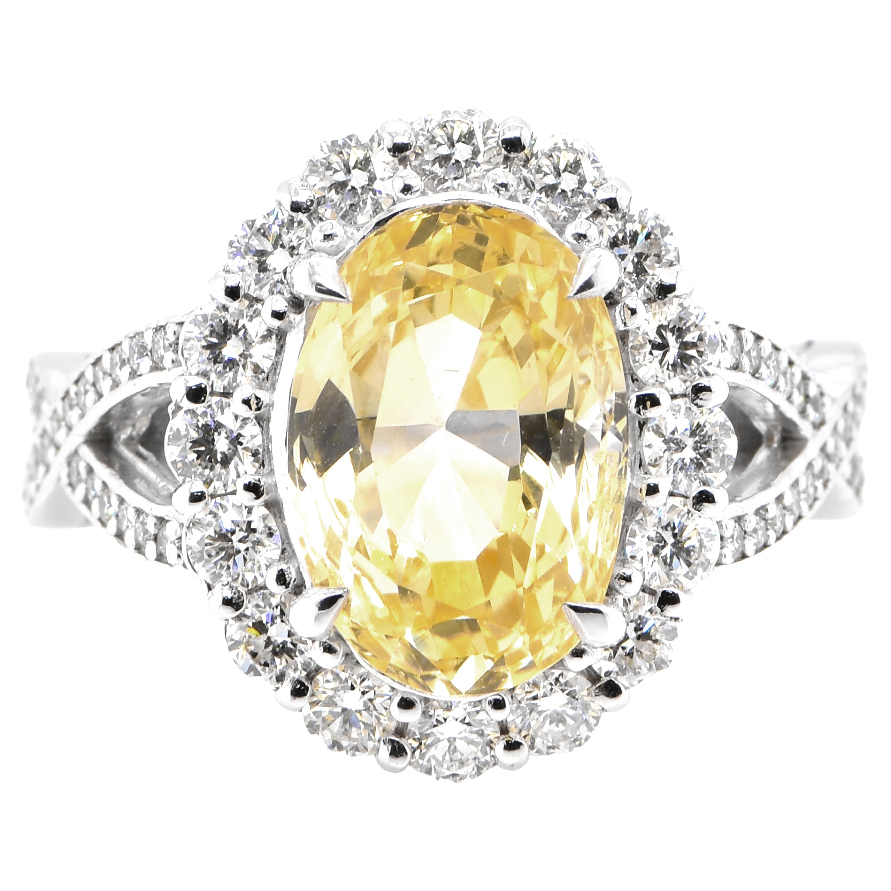 GIA Certified 7.33 Carat Unheated Yellow Sapphire & Diamond Ring set in Platinum