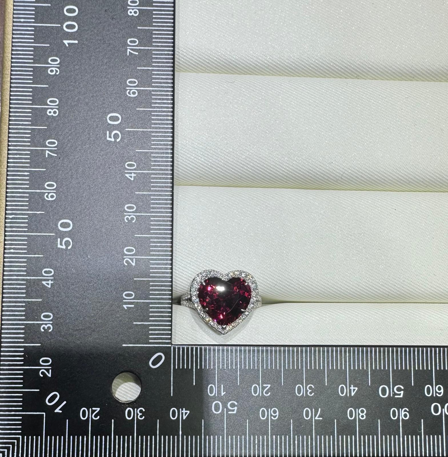 Women's GIA Certified 7.37 Carat Heart Garnet and Diamond Ring in 18K White Gold For Sale