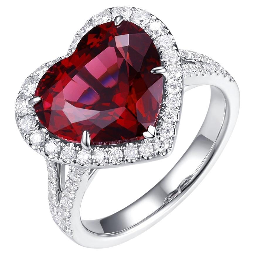 GIA Certified 7.37 Carat Heart Garnet and Diamond Ring in 18K White Gold For Sale