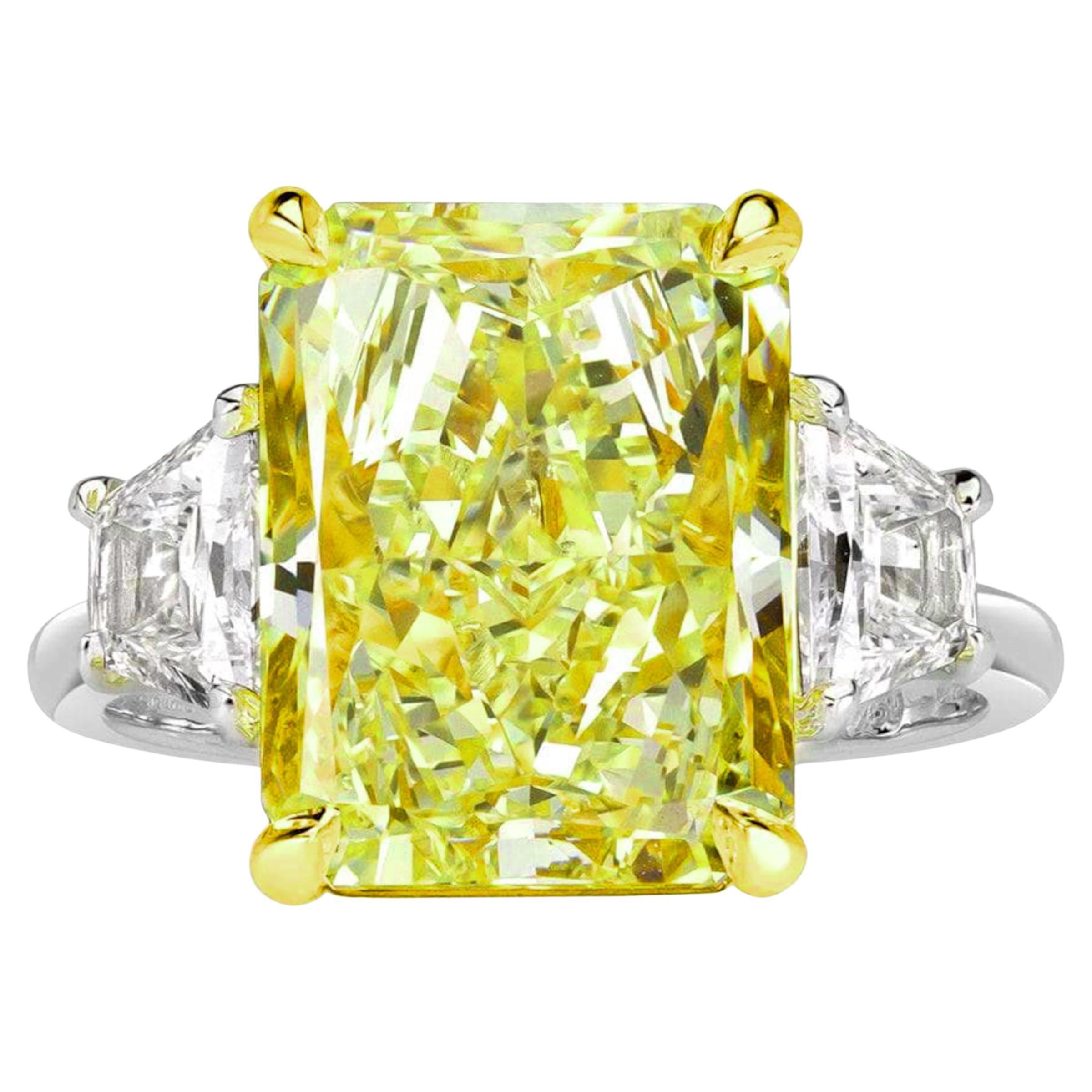 GIA Certified 7.38 Carat Fancy Intense Yellow Diamond 18k Platinum Ring