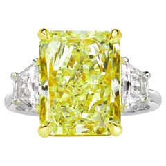 GIA Certified 7.38 Carat Fancy Intense Yellow Diamond 18k Platinum Ring