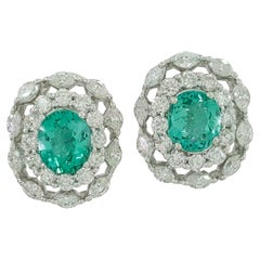 GIA Certified 7.38 ct Total Weight Oval Paraiba Tourmaline & Diamond Earrings
