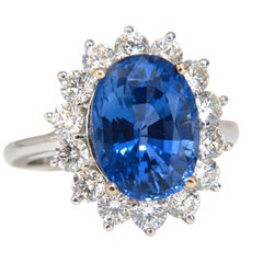 GIA Certified 7.39 Carat Natural Blue Sapphire Diamond Ring 18 Karat