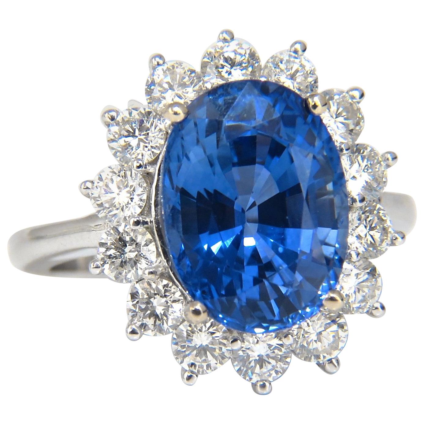 GIA Certified 7.39 Carat Natural Blue Sapphire Diamond Ring 18 Karat