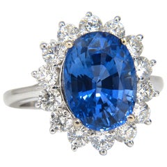 GIA Certified 7.39 Carat Natural Blue Sapphire Diamond Ring 18 Karat